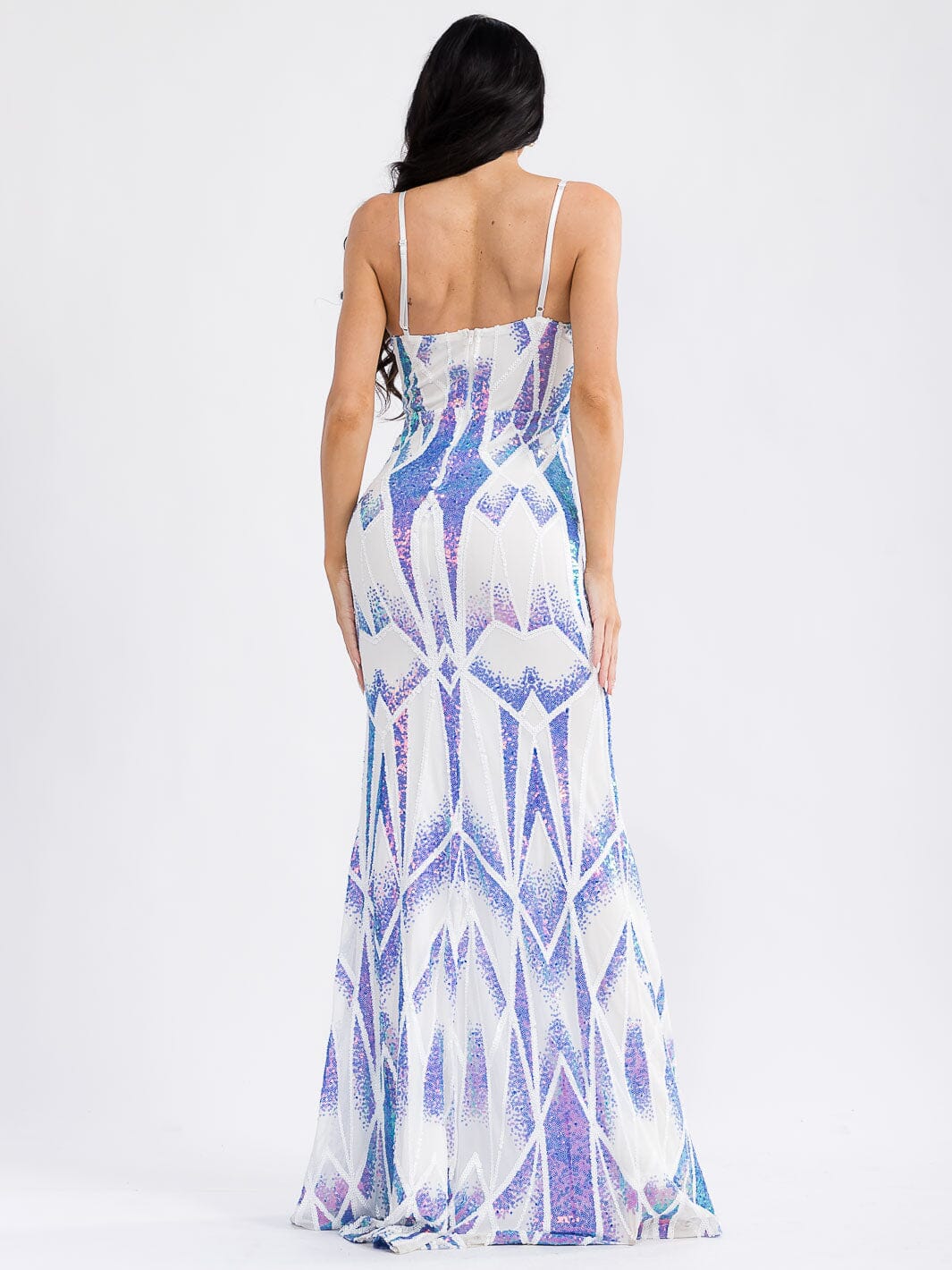 WOMEN'S SLEEVELESS V-NECK SEQUINS BODYCON MAXI DRESS