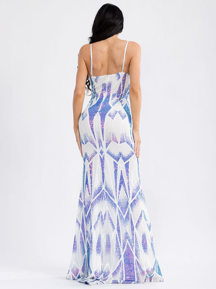 WOMEN'S SLEEVELESS V-NECK SEQUINS BODYCON MAXI DRESS