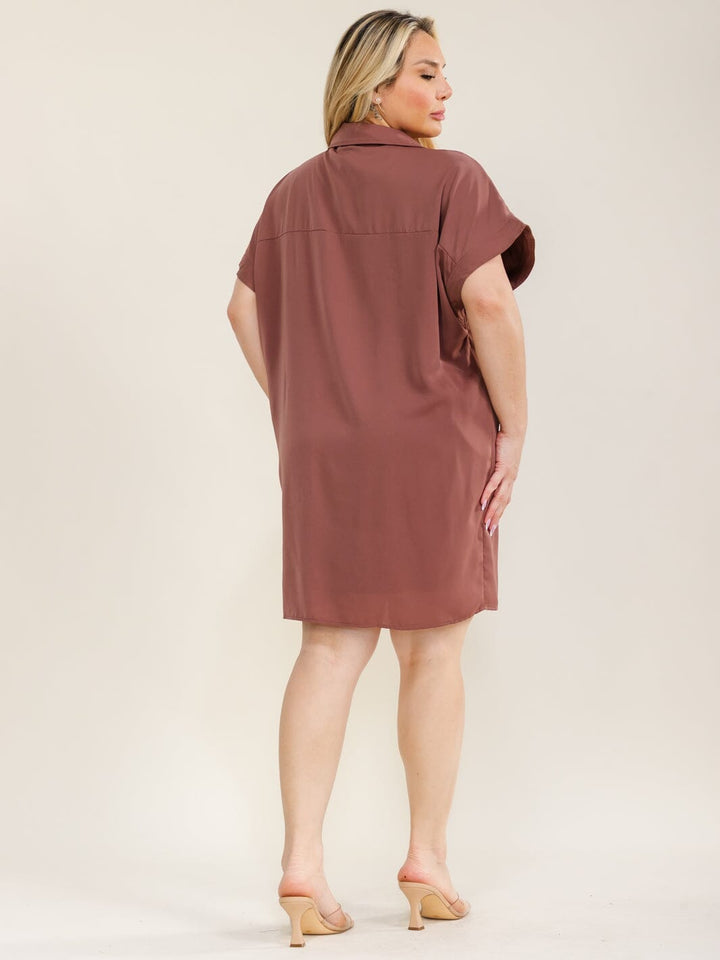 ENTRO PLUS SIZE SHORT SLEEVE BUTTON CLOSURE TUNIC MINI DRESS