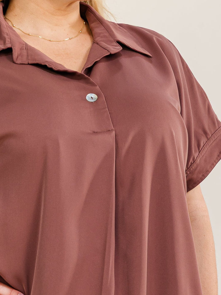 ENTRO PLUS SIZE SHORT SLEEVE BUTTON CLOSURE TUNIC MINI DRESS