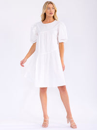 WOMEN'S SHORT PUFF SLEEVE LOOSE FIT TIERED MINI DRESS