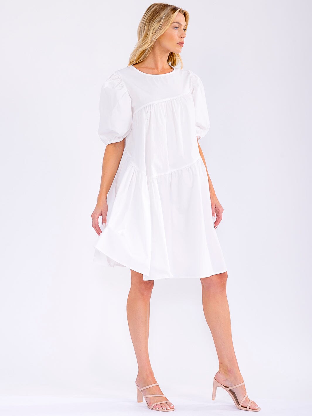 WOMEN'S SHORT PUFF SLEEVE LOOSE FIT TIERED MINI DRESS