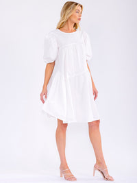 WOMEN'S SHORT PUFF SLEEVE LOOSE FIT TIERED MINI DRESS