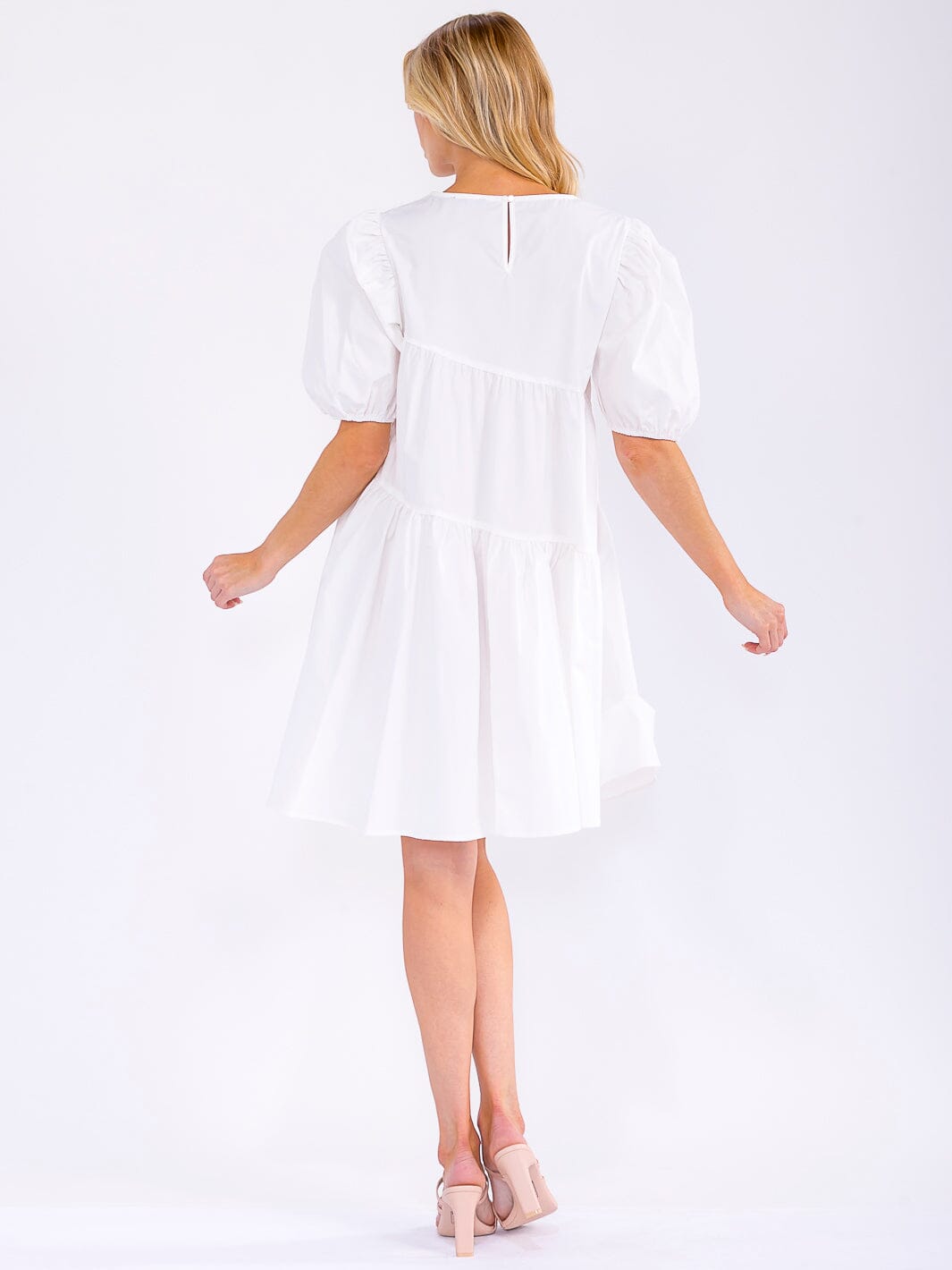 WOMEN'S SHORT PUFF SLEEVE LOOSE FIT TIERED MINI DRESS