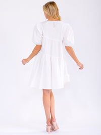 WOMEN'S SHORT PUFF SLEEVE LOOSE FIT TIERED MINI DRESS