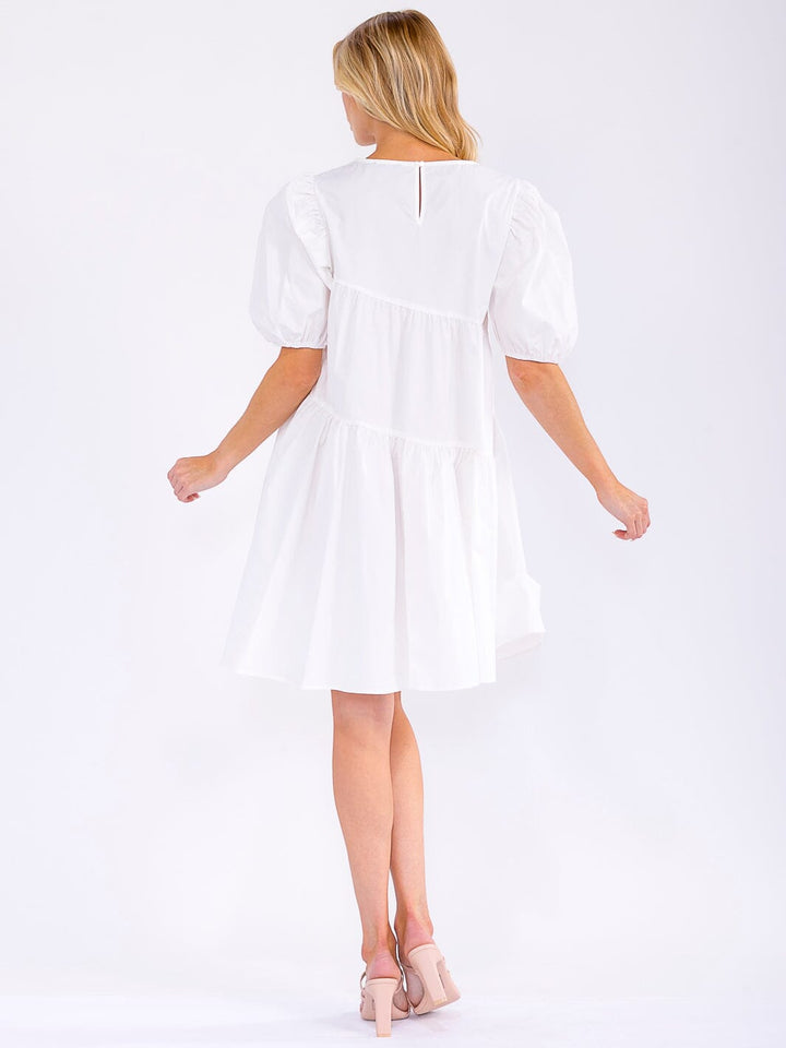 WOMEN'S SHORT PUFF SLEEVE LOOSE FIT TIERED MINI DRESS