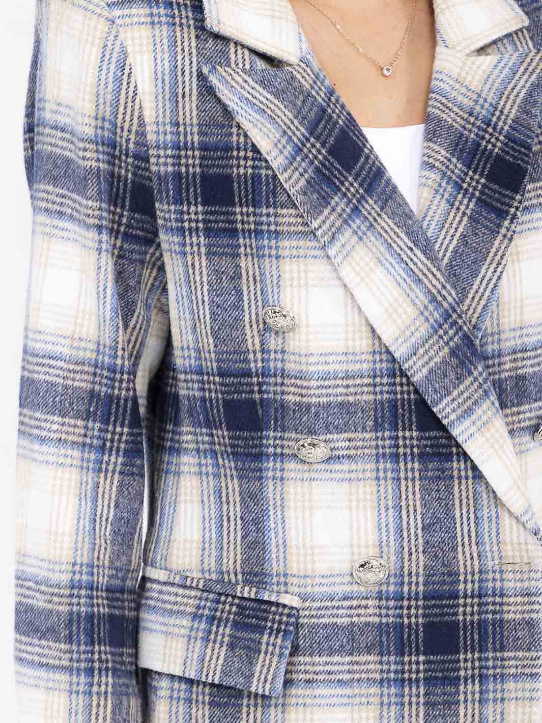 WOMEN'S LONG SLEEVE BUTTON CLOSURE FRONT POCKETS PLAID BLAZER