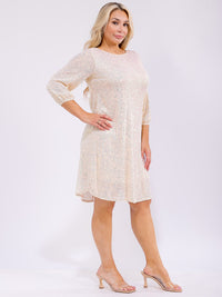 PLUS SIZE 3/4 SLEEVES SEQUINS MIDI DRESS