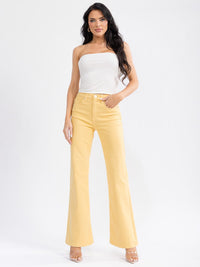 WOMEN'S BUTTON CLOSURE POCKETS BELL LEG DENIM PANTS