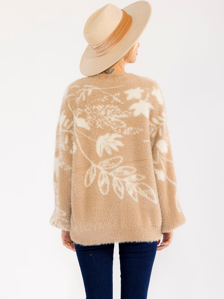 WOMEN'S LONG SLEEVE PULLOVER FUZZY PRINT SWEATER