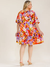 ENTRO PLUS SIZE SHORT SLEEVE FLORAL PRINT TUNIC MINI DRESS