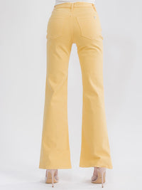 WOMEN'S BUTTON CLOSURE POCKETS BELL LEG DENIM PANTS