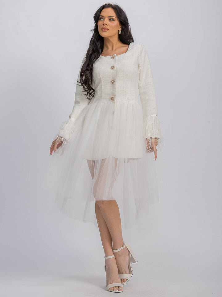 WOMEN'S LONG SLEEVE BUTTON UPDETAILED MINI DRESS