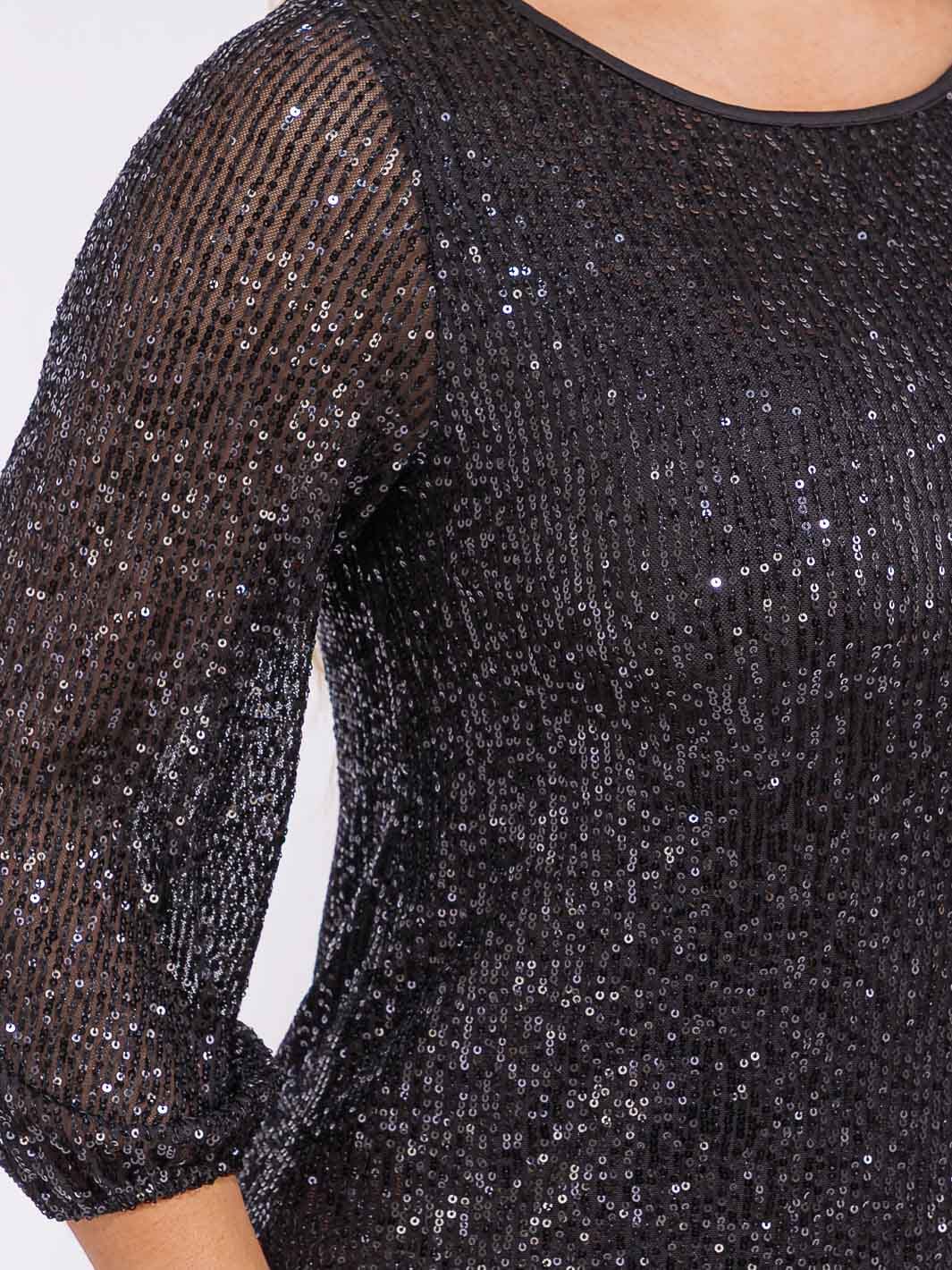 PLUS SIZE 3/4 SLEEVES SEQUINS MIDI DRESS