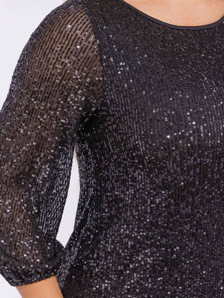 PLUS SIZE 3/4 SLEEVES SEQUINS MIDI DRESS
