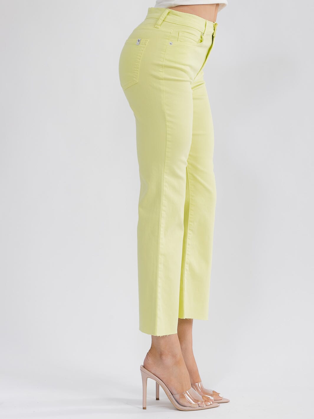 WOMEN'S BUTTON CLOSURE POCKETS BELL LEG DENIM PANTS