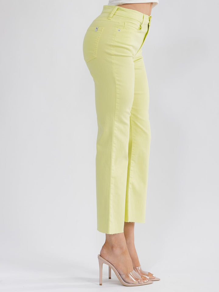 WOMEN'S BUTTON CLOSURE POCKETS BELL LEG DENIM PANTS