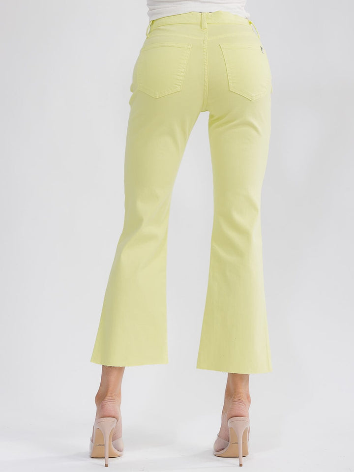 WOMEN'S BUTTON CLOSURE POCKETS BELL LEG DENIM PANTS