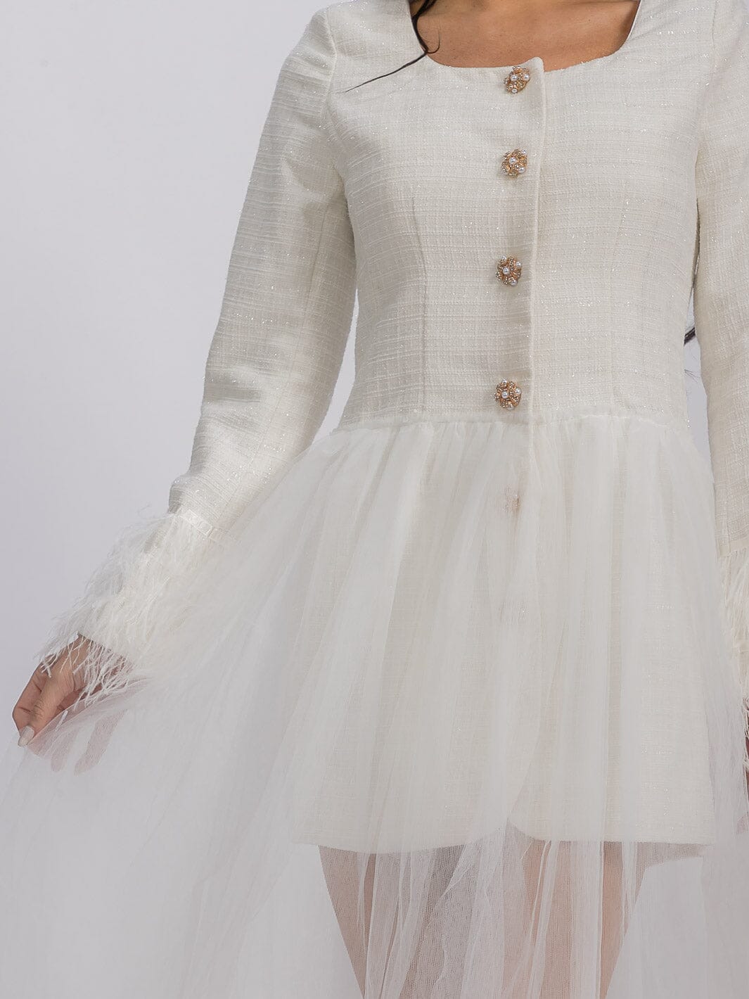 WOMEN'S LONG SLEEVE BUTTON UPDETAILED MINI DRESS