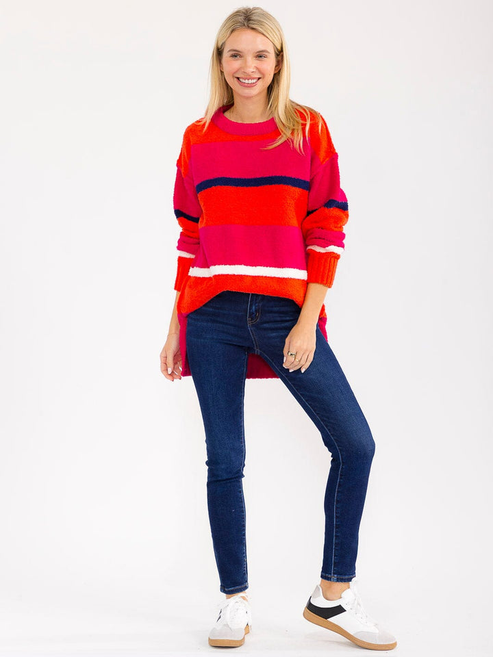 WOMEN'S LONG SLEEVE HIGH-LOW COLORBLOCK OVERSIZED PULLOVER SWEATER