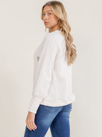 WOMEN'S LONG SLEEVE EMBROIDERY FLOWERS PULLOVER SWEATER