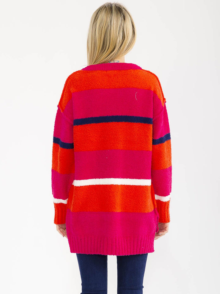 WOMEN'S LONG SLEEVE HIGH-LOW COLORBLOCK OVERSIZED PULLOVER SWEATER