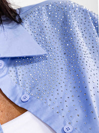 WOMEN'S LONG SLEEVE BUTTON UP STUDS DETAILED CROP TOP