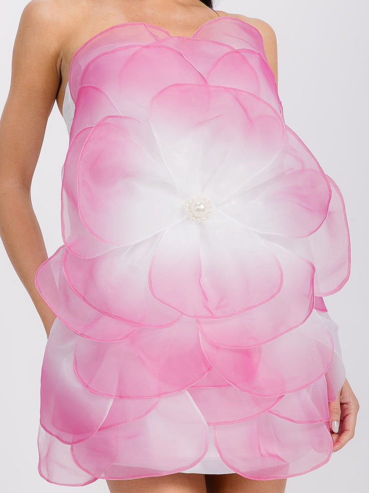 WOMEN'S SLEEVELESS COLORBLOCK FLOWER DETAILED TUBE MINI DRESS