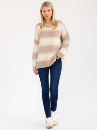 WOMEN'S LONG SLEEVE KNIT PULLOVER COLORBLOCK SWEATER