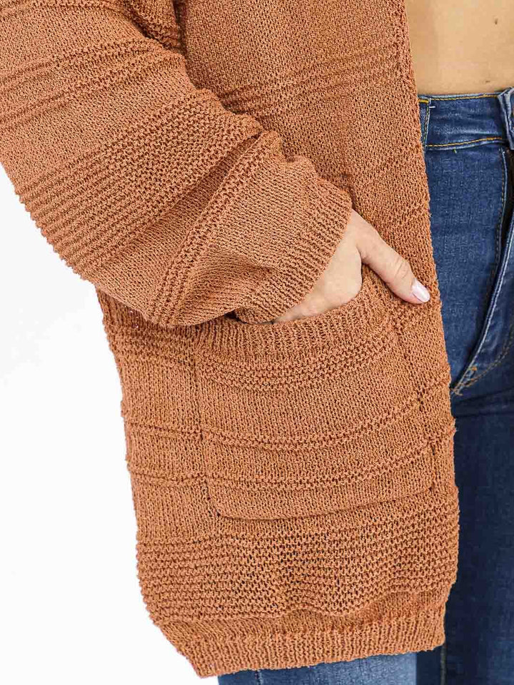 WOMEN'S LONG SLEEVE OPEN FRONT POCKETS CARDIGAN