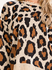 WOMEN'S LONG SLEEVE ANIMAL PRINT DISTRESS PULLOVER COLORBLOCK SWEATER