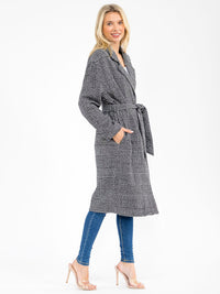 WOMEN'S LONG SLEEVE OPEN FRONT POCKETS SELF TIE COAT