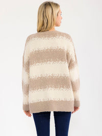 WOMEN'S LONG SLEEVE KNIT PULLOVER COLORBLOCK SWEATER