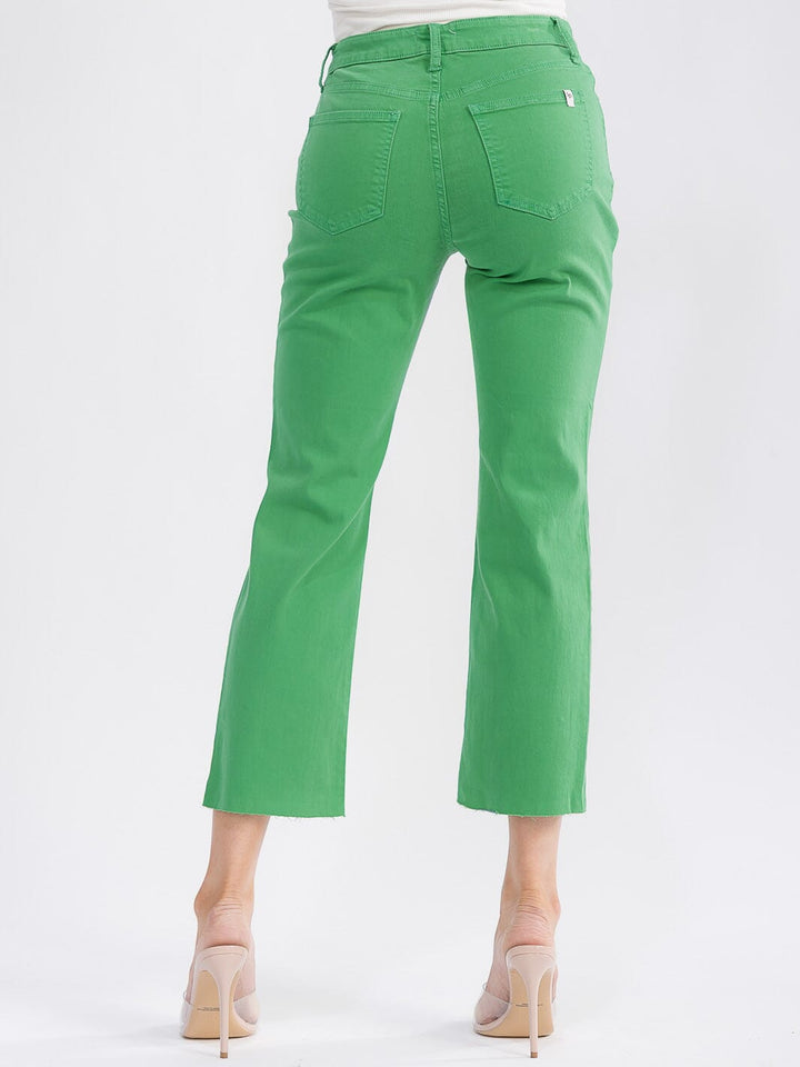 WOMEN'S BUTTON CLOSURE POCKETS DISTRESS WIDE LEG DENIM PANTS