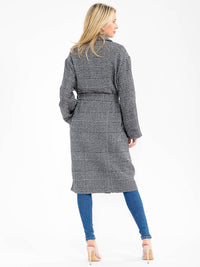 WOMEN'S LONG SLEEVE OPEN FRONT POCKETS SELF TIE COAT