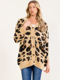 WOMEN'S LONG SLEEVE BUTTON UP ANIMAL PRINT COLORBLOCK CARDIGAN