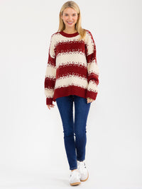 WOMEN'S LONG SLEEVE KNIT PULLOVER COLORBLOCK SWEATER