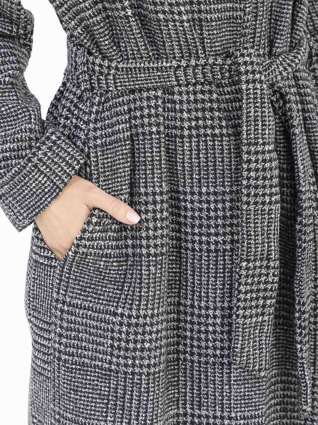 WOMEN'S LONG SLEEVE OPEN FRONT POCKETS SELF TIE COAT