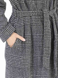 WOMEN'S LONG SLEEVE OPEN FRONT POCKETS SELF TIE COAT