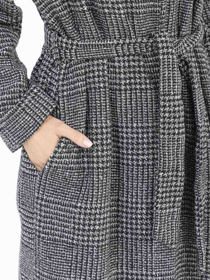 WOMEN'S LONG SLEEVE OPEN FRONT POCKETS SELF TIE COAT