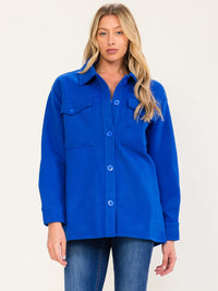 WOMEN'S LONG SLEEVE BUTTON CLOSURE FRONT POCKETS COAT