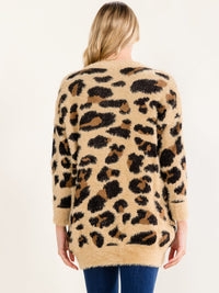 WOMEN'S LONG SLEEVE BUTTON UP ANIMAL PRINT COLORBLOCK CARDIGAN