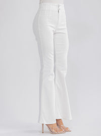 WOMEN'S BUTTON CLOSURE POCKETS BELL LEG DENIM PANTS