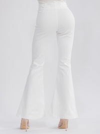 WOMEN'S BUTTON CLOSURE POCKETS BELL LEG DENIM PANTS