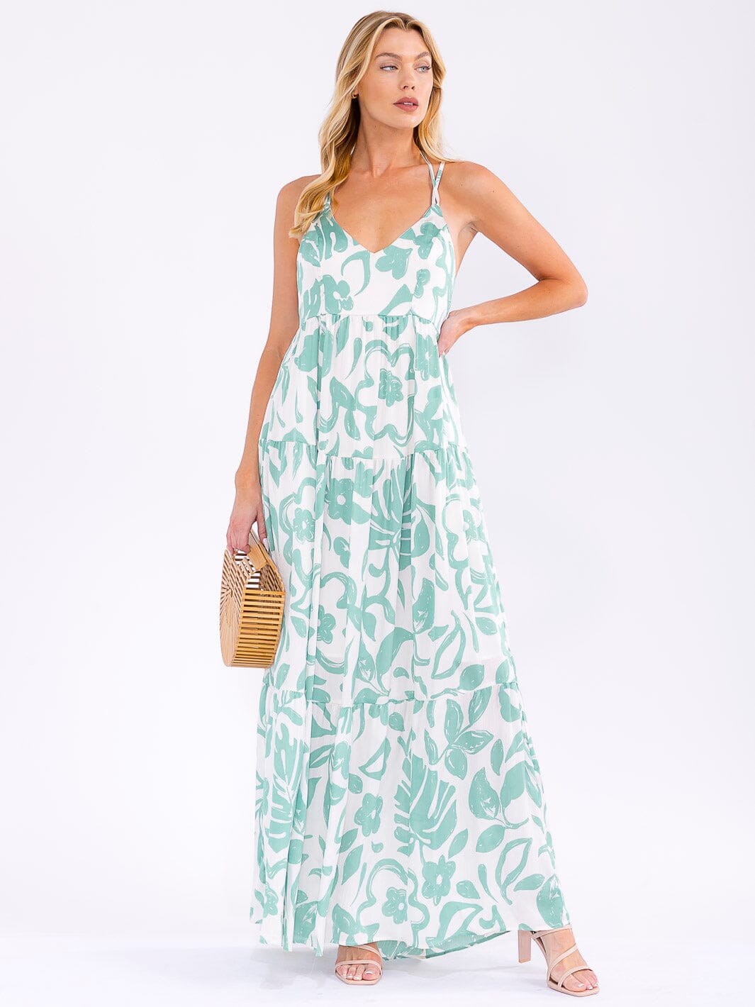 WOMEN'S SLEEVELESS V-NECK OPEN BACK FLORAL MAXI DRESS