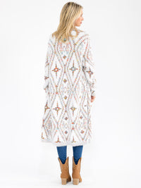 WOMEN'S LONG SLEEVE OPEN FRONT MULTI PRINT FUZZY CARDIGAN