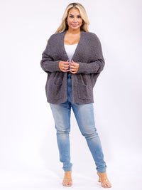 PLUS SIZE LONG SLEEVE OPEN FRONT POCKETS KNIT CARDIGAN
