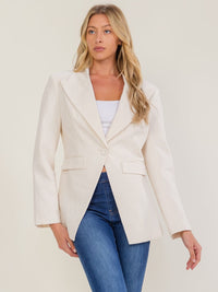 WOMEN'S LONG SLEEVE BUTTON CLOSURE FRONT POCKETS DETAILED BLAZER