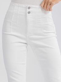 WOMEN'S BUTTON CLOSURE POCKETS BELL LEG DENIM PANTS