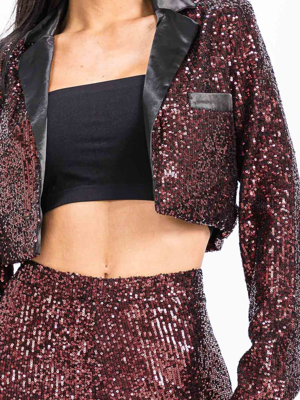 WOMEN'S LONG SLEEVE BLAZER & ZIP UP WIDE LEG PANTS SEQUINS 2PC. SET
